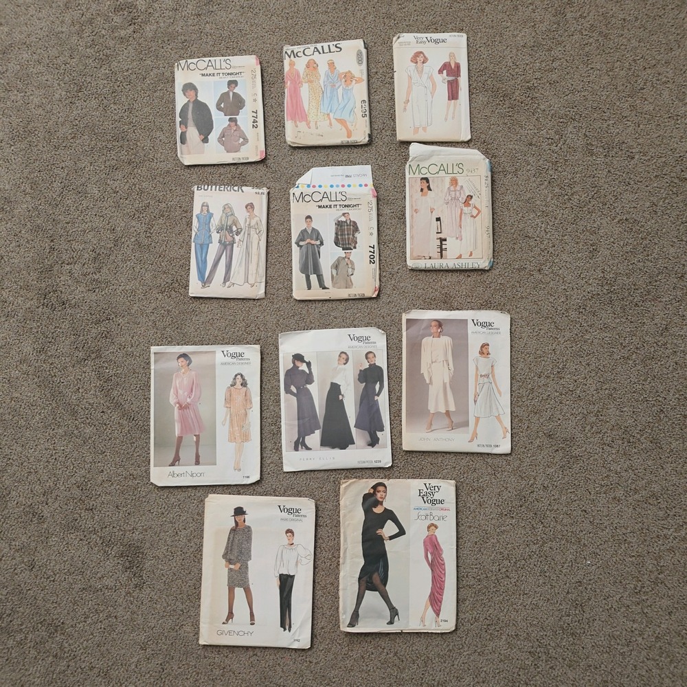 VTG  Sewing Patterns Lot‎ 11 Givenchy PerryEllis Vogue McCalls 70s80s UNCUT